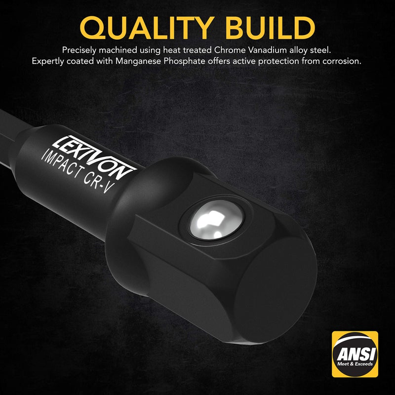 LEXIVON Impact Socket Adapter & Magnetic Bit Holder Set | 4 Pieces of 1/4-Inch Hex Shank Extension to 1/4", 3/8", and 1/2" Drive | Includes Organizer Rack (LX-104) - Image 5