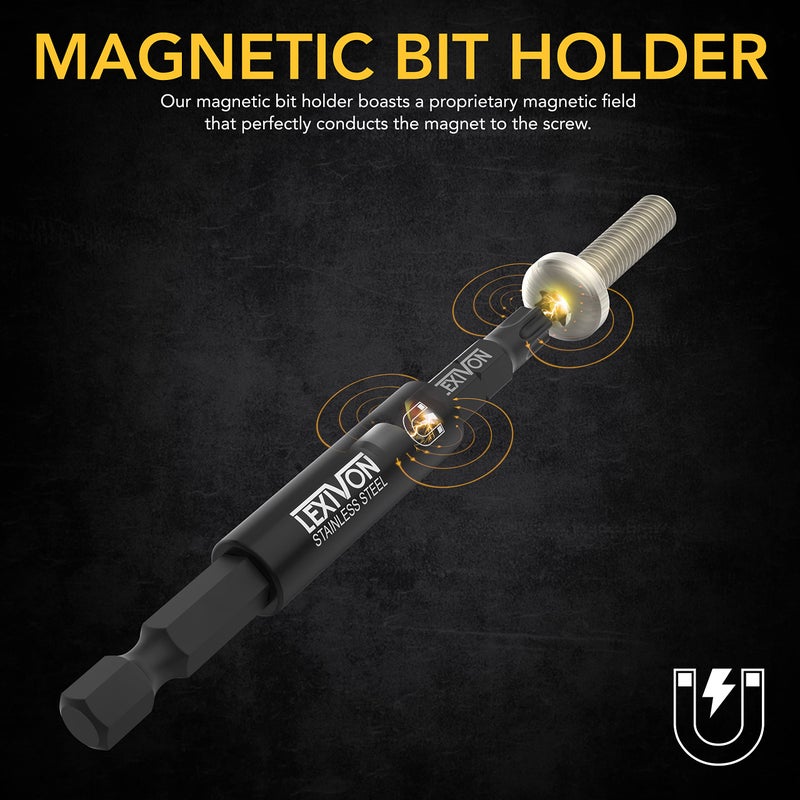 LEXIVON Impact Socket Adapter & Magnetic Bit Holder Set | 4 Pieces of 1/4-Inch Hex Shank Extension to 1/4", 3/8", and 1/2" Drive | Includes Organizer Rack (LX-104) - Image 2