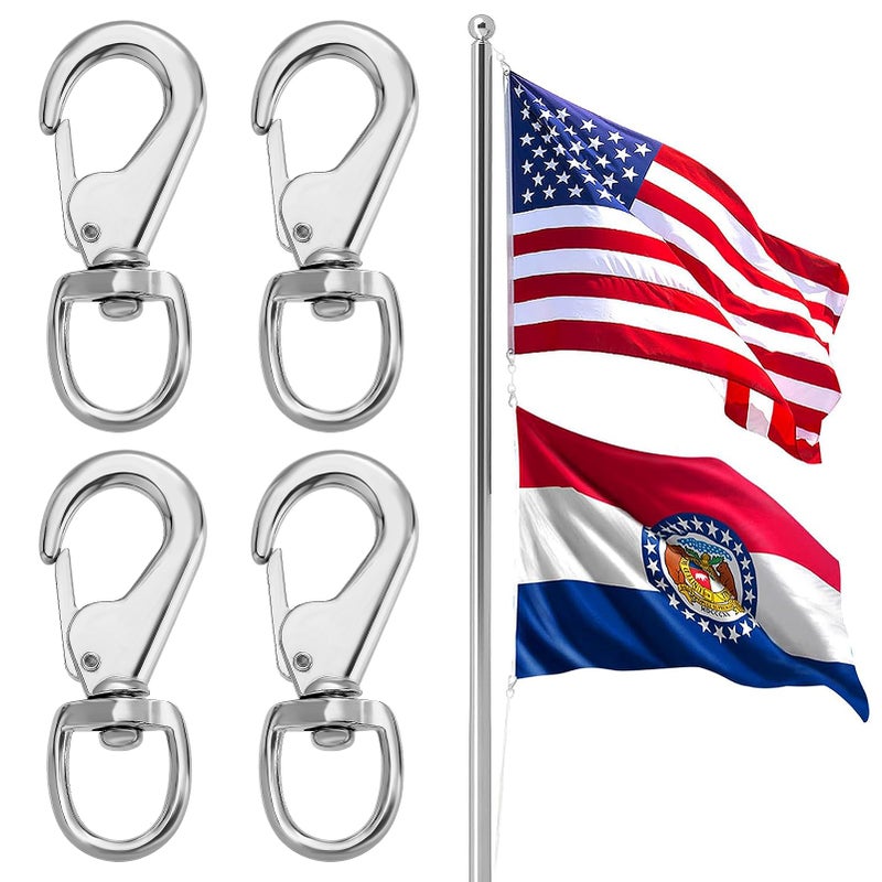 PAMASE Large Flag Clips for Flagpole Rope - 4pcs Heavy Duty 0.3in Thick Zinc Alloy Metal Swivel Snaps Hooks, Hold American National Flag Outdoor, Dog Leash, Key Chain, Leather Craft, Durable Antirust - Image 1