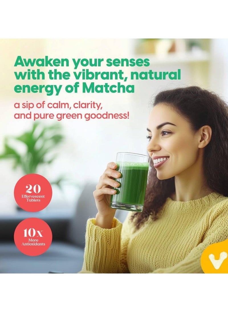 VALEO MATCHA GREEN TEA EFFERVESCENT TABS (20) |ORGANIC JAPANESE CEREMONIAL-GRADE MATCHA | INSTANT ENERGY BOOST, DETOX & GLOWING SKIN (80) - Image 4