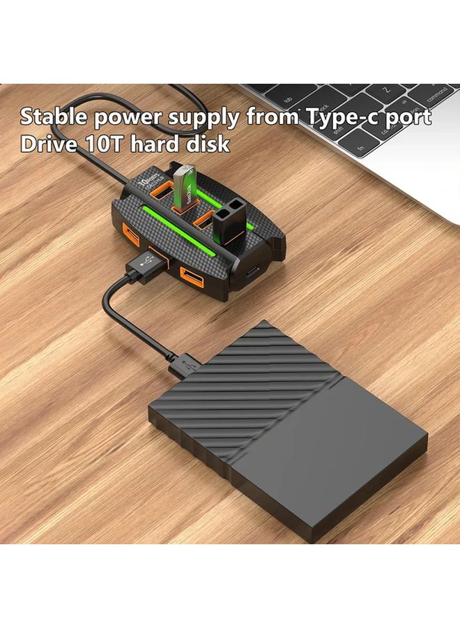 Black 10 Port USB 2 0 Hub With RGB Lights High Speed Data Transmission Splitter - Image 4