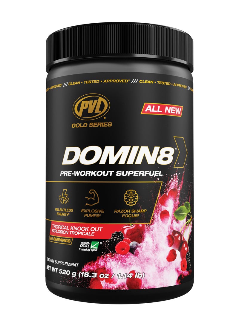 PVL Gold Series DOMIN8 Pre-workout Superfuel 520g (18.3oz) - Tropical Knock Out