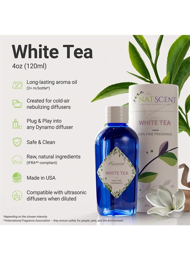 Natscent Plug & Play White Tea Fragrance Oil Bottle Replacement for Dynamo Aromatherapy Diffuser, Luxurious and Upscale Aroma Oils - 4 oz. (120 ml.) - Image 1