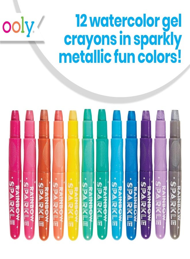 Ooly Rainbow Sparkle Metallic Watercolor Gel Crayons, Set of 12, Glitter Gel Markers for Kids and Toddlers, Colorful Twistable Crayons, Back to School Supplies - Metallic - Image 2