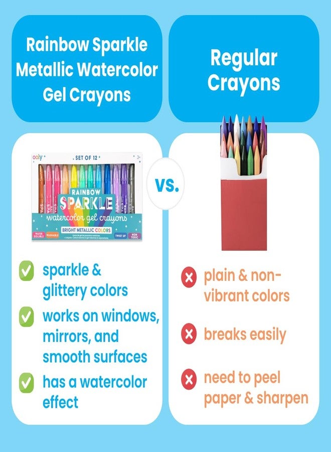 Ooly Rainbow Sparkle Metallic Watercolor Gel Crayons, Set of 12, Glitter Gel Markers for Kids and Toddlers, Colorful Twistable Crayons, Back to School Supplies - Metallic - Image 3