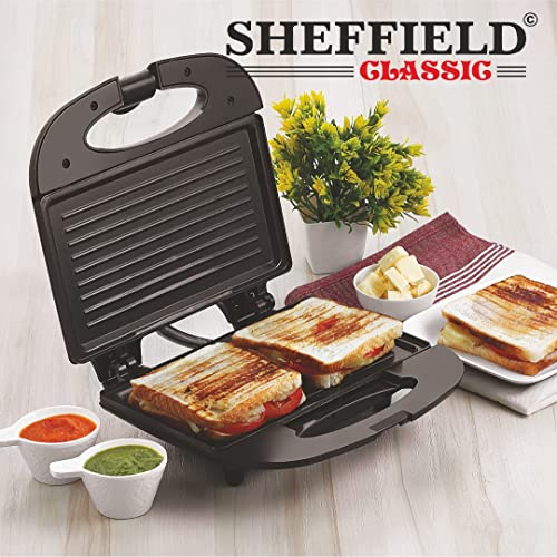 Sheffield Classic 750W Sandwich Griller | Non‑Stick Fixed Grill Plates, LED Indicator, Cool‑Touch Handle, Overheat Protection | 2‑Slice Sandwich Maker for Home, Office & Travel - Image 4