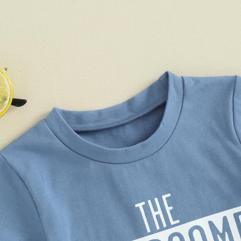 allshope Toddler Baby Boy Summer Outfit Short Sleeve Letter Print T Shirt Top and Casual Shorts Set Cute Infant Newborn Clothes (Blue Handsome Trouble, 12-18 Months) - Image 4