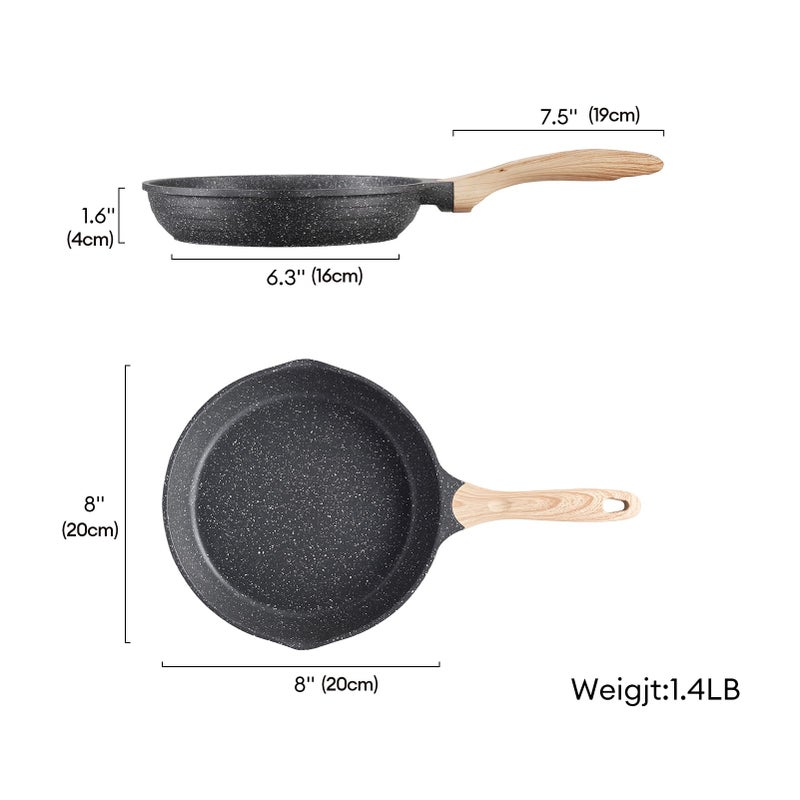JEETEE 8 Inch Nonstick Frying Pan, Stone Coating Cookware, Nonstick Omelette Pan with Heat-Resistant Handle, Induction Skillet for Eggs (Grey) - Image 2