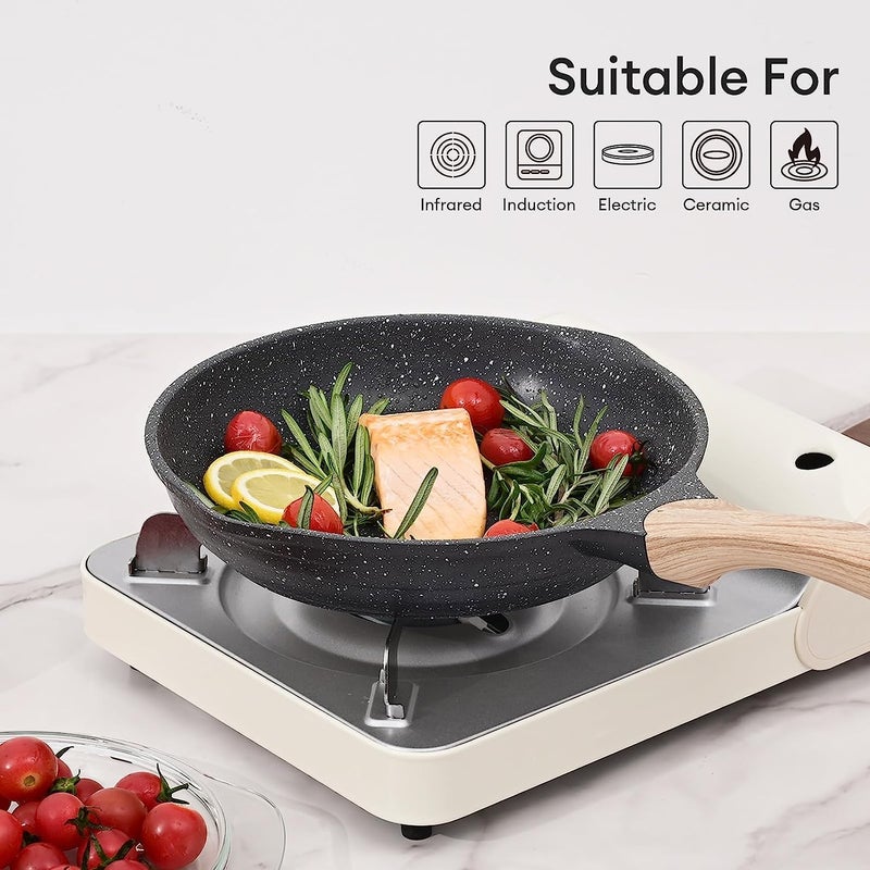 JEETEE 8 Inch Nonstick Frying Pan, Stone Coating Cookware, Nonstick Omelette Pan with Heat-Resistant Handle, Induction Skillet for Eggs (Grey) - Image 5