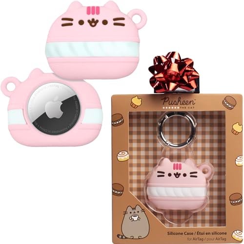 iFace x Pusheen Café Series Silicone Protective Cover [ Compatible with Apple AirTag][Cute Character Case] [Carabiner Keychain Clip Included] - Macaron - Image 1