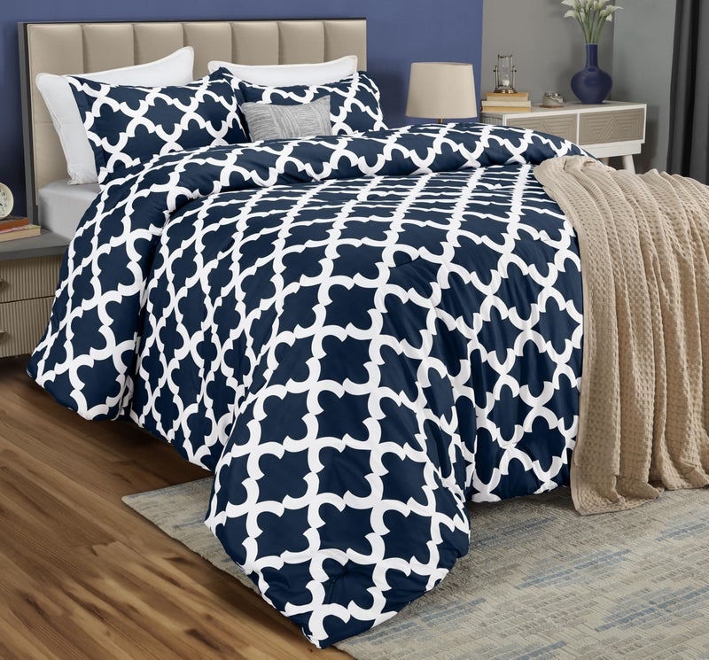 Utopia Bedding King Comforter Set Navy Printed Comforters King Size 3 Piece Lightweight All Season Down Alternative Bedding Set with 1 Comforter 90 x 102 in and 2 Pillow Shams 20 x 36 in