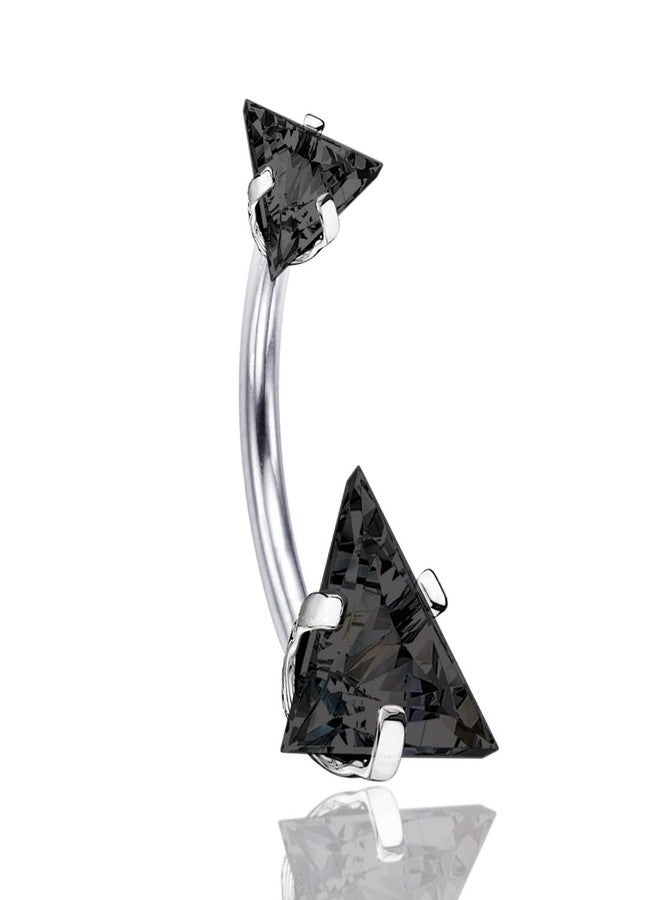 Gadgetsden 316L Surgical Steel Double Triangle BlackCubic Zirconia Internally Threaded Belly Button Ring Body Jewelry Piercing Navel Ring Barbells - Image 1