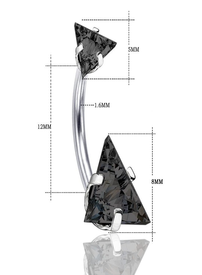 Gadgetsden 316L Surgical Steel Double Triangle BlackCubic Zirconia Internally Threaded Belly Button Ring Body Jewelry Piercing Navel Ring Barbells - Image 2