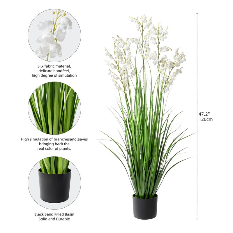 Ttranewsoo Artificial Tall Grass Plants with Pots 47â€œ 1 Pack Lily of The Valley Artificial Grass Home Interior Decorating and Outdoor Garden Decorationsï¼ˆWhiteï¼‰ - Image 2