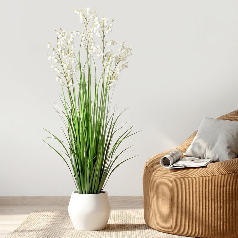 Ttranewsoo Artificial Tall Grass Plants with Pots 47â€œ 1 Pack Lily of The Valley Artificial Grass Home Interior Decorating and Outdoor Garden Decorationsï¼ˆWhiteï¼‰ - Image 1