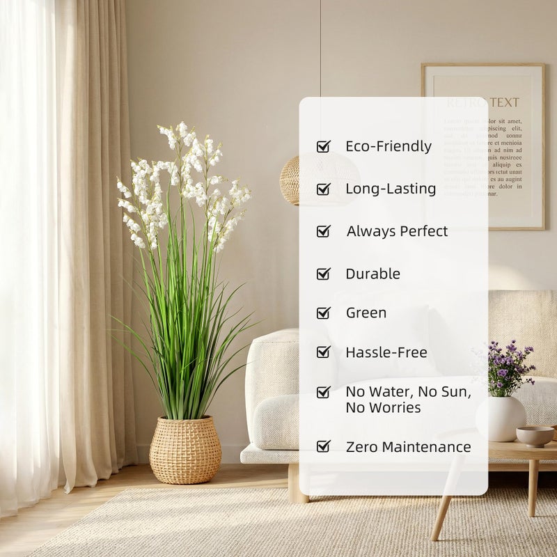 Ttranewsoo Artificial Tall Grass Plants with Pots 47â€œ 1 Pack Lily of The Valley Artificial Grass Home Interior Decorating and Outdoor Garden Decorationsï¼ˆWhiteï¼‰ - Image 5