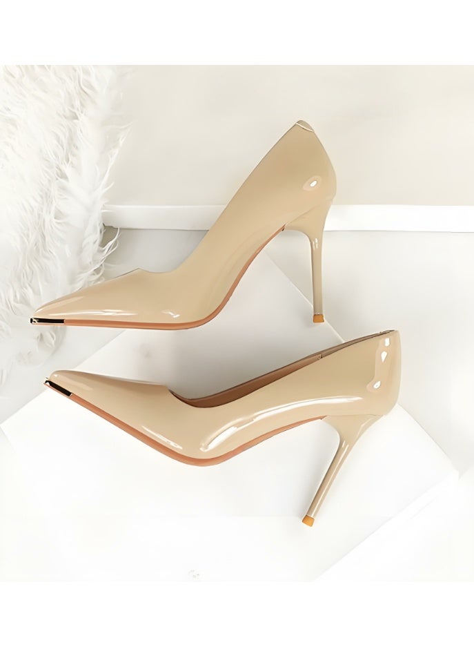 بيج تري مضخات ستيليتو النسائية مغلقة إصبع القدم عالية الكعب حزب اللباس الأحذية الخاكي 9.5CM - Image 3