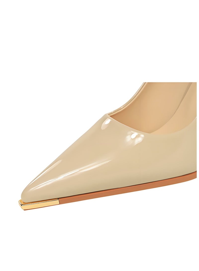 بيج تري مضخات ستيليتو النسائية مغلقة إصبع القدم عالية الكعب حزب اللباس الأحذية الخاكي 9.5CM - Image 4