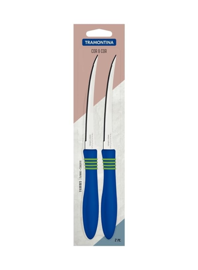 TRAMONTINA TRAMONTINA Cor & Cor Tomato Knife Set – 2 Pieces – Stainless Steel Blades with Blue Handles – Ideal for Slicing Tomatoes & Soft Fruits - Image 2