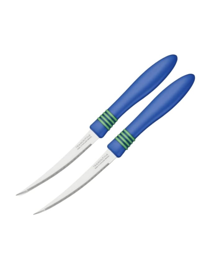 TRAMONTINA TRAMONTINA Cor & Cor Tomato Knife Set – 2 Pieces – Stainless Steel Blades with Blue Handles – Ideal for Slicing Tomatoes & Soft Fruits - Image 1