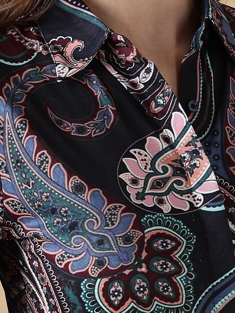 HELLCAT Girls Floral Printed Black Casual Midi Dress for 11-16 Years | Western A-Line Midi Dress for Girls_Black3_11-12 Years - Image 3