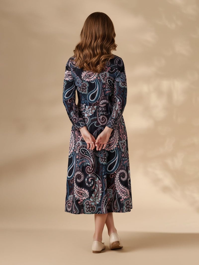 HELLCAT Girls Floral Printed Black Casual Midi Dress for 11-16 Years | Western A-Line Midi Dress for Girls_Black3_11-12 Years - Image 4