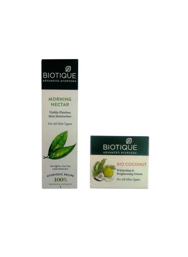 Biotique Morning Nectar Visibly Flawless Skin Moisturizer 120Ml+Biotique Bio Coconut Whitening & Brightening Cream 50Gm - Image 1