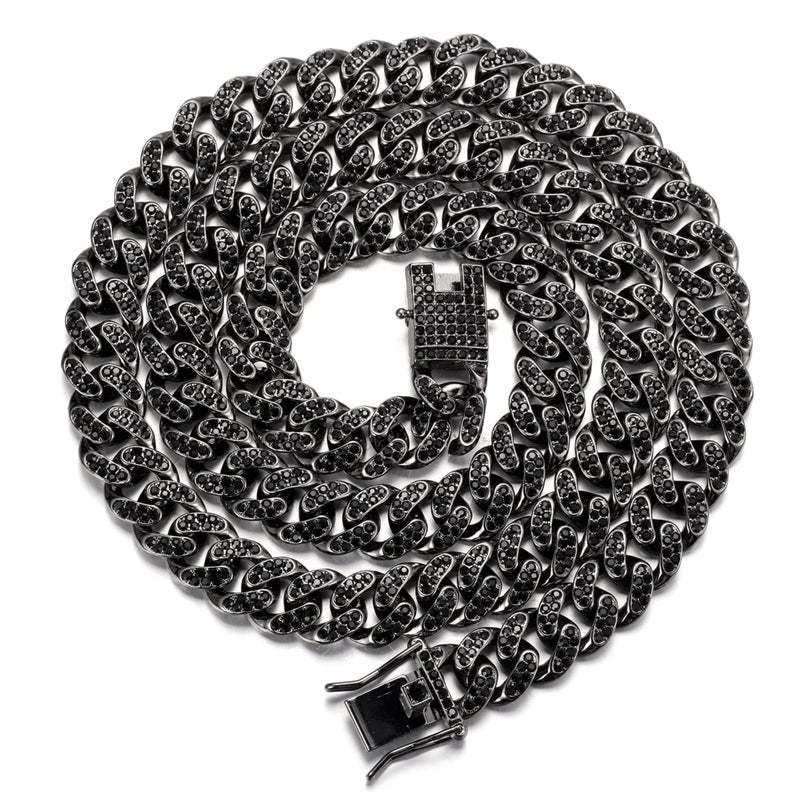 Halukakah Gold Chain for Men Iced Out,14MM Rhodium Black Plated Diamond Cuban Link Chain Necklace 24",Lab Dimaonds Prong Set,Gift for Him - Image 1