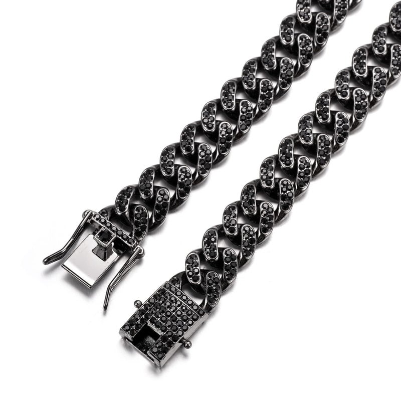 Halukakah Gold Chain for Men Iced Out,14MM Rhodium Black Plated Diamond Cuban Link Chain Necklace 24",Lab Dimaonds Prong Set,Gift for Him - Image 5