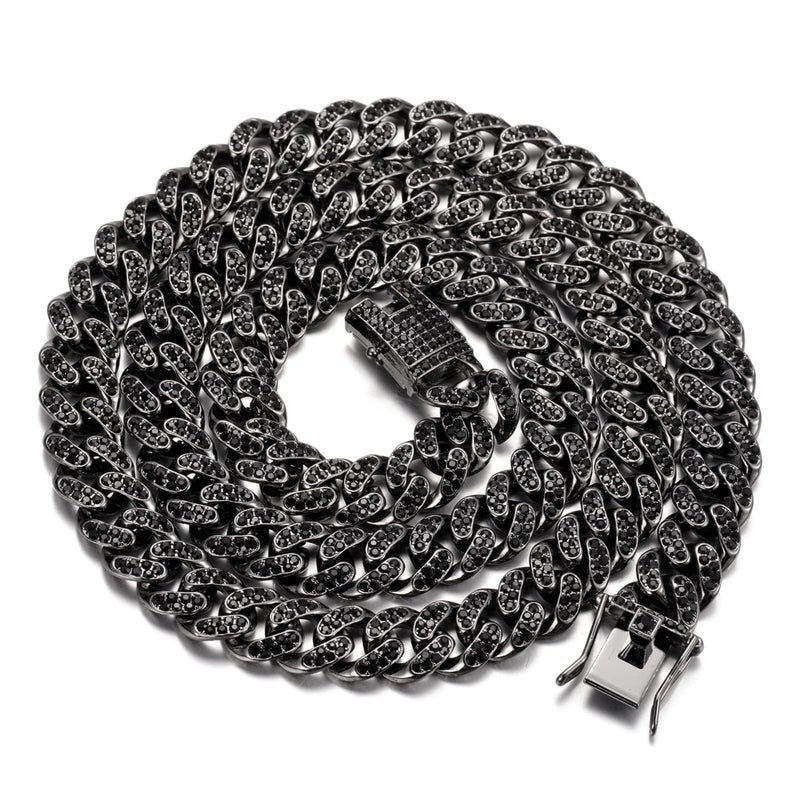 Halukakah Gold Chain for Men Iced Out,14MM Rhodium Black Plated Diamond Cuban Link Chain Necklace 24",Lab Dimaonds Prong Set,Gift for Him - Image 4