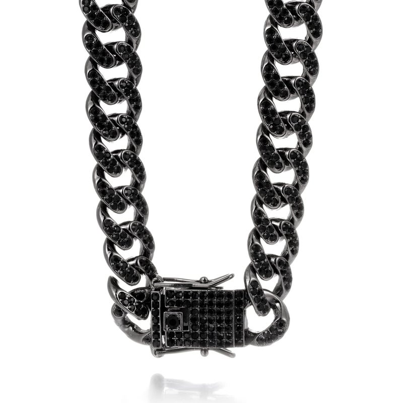 Halukakah Gold Chain for Men Iced Out,14MM Rhodium Black Plated Diamond Cuban Link Chain Necklace 24",Lab Dimaonds Prong Set,Gift for Him - Image 3
