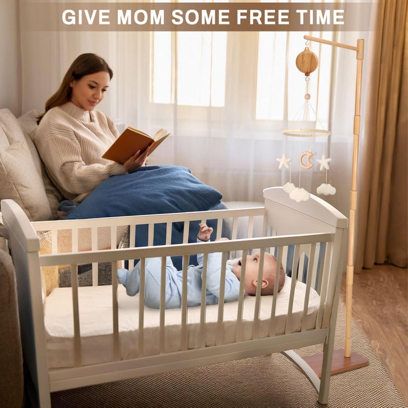 EBINGMIMA Floor-Standing Crib Mobile Arm with Music Box - 65 Inch Mobile Arm for Crib - 100% Beech Wood - Crib Mobile Motor - Volume Control - 35 Lullabies - Wooden Nursery Decor - Baby Mobile Hanger - Image 5
