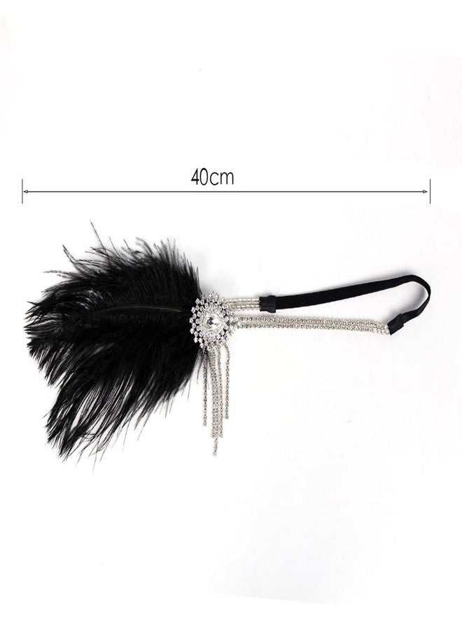 STIOEDYUAN Flapper Headbands for Women 1920s Feather Headpiece Great Gatsby Roaring 20s Hair Accessories Crystal Elastic Rhinestone (Black) - Image 5