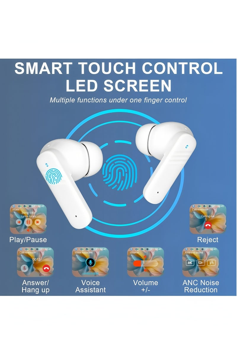 Flyview Wireless Earbuds Bluetooth 5.4 Touch Screen Earbuds, Call ENC Noise Active Noise Cancellation, In-Ear Headphones USB Charging Case Earbuds for iOS/Android, Waterproof IPX5 - Image 4