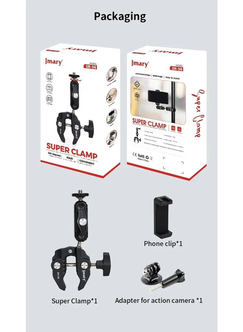 جيه ماري حامل كاميرا متعدد الأغراض Super Clamp SR-56C، فتحة 60 مم، برغي 1/4 بوصة لكاميرا DSLR، والأضواء، والميكروفون، وكاميرا الحركة، متوافق مع سوني وكانون ونيكون وفوجي فيلم - Image 3
