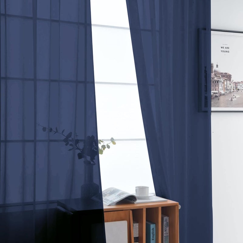 SpaceDresser Sheer Voile Window Treatment Rod Pocket Curtain Panels for Kitchen Bedroom Living Room Drapes Sunlight Filtering Privacy Semi Home Decor Assorted Colors Sizes (Navy, 52 W x 84 L) - Image 3
