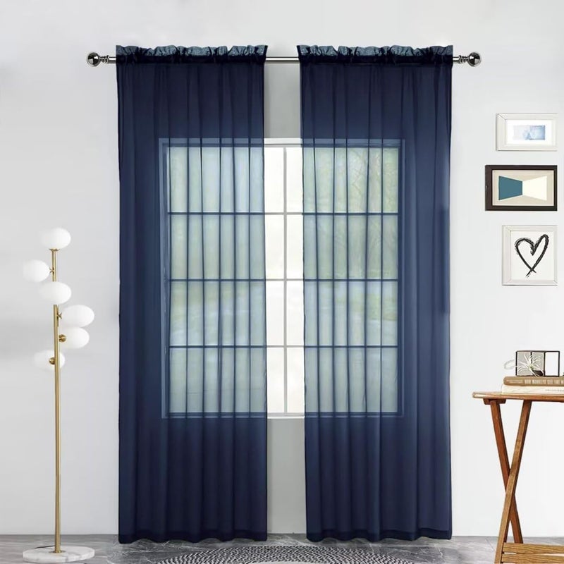 SpaceDresser Sheer Voile Window Treatment Rod Pocket Curtain Panels for Kitchen Bedroom Living Room Drapes Sunlight Filtering Privacy Semi Home Decor Assorted Colors Sizes (Navy, 52 W x 84 L) - Image 1