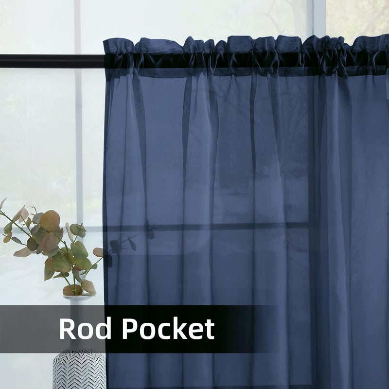 SpaceDresser Sheer Voile Window Treatment Rod Pocket Curtain Panels for Kitchen Bedroom Living Room Drapes Sunlight Filtering Privacy Semi Home Decor Assorted Colors Sizes (Navy, 52 W x 84 L) - Image 4