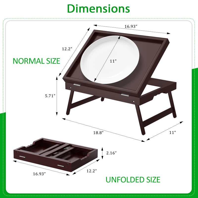 promitop Bamboo Bed Tray Table with Foldable Legs & Ergonomic Handle, 17x12in Breakfast Tray for Eating, Laptop Desk, Sofa Snacking, Non-Slip Surface (Mahogany) - Image 4