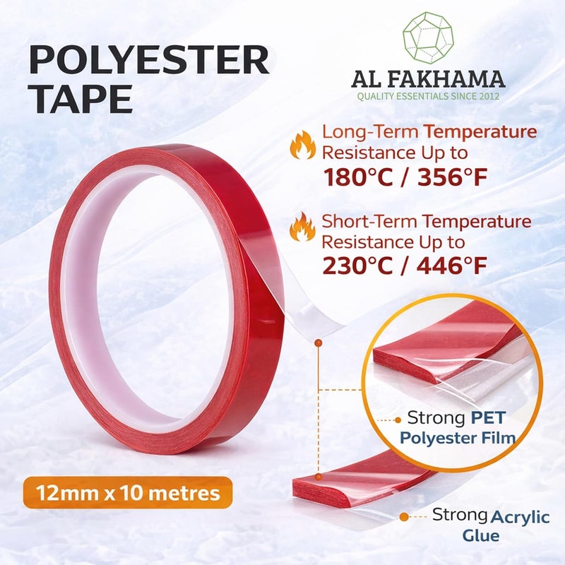 AL FAKHAMA Double Sided PET Tape 12 mm x 10 Metres - Transparent Strong Adhesive Mounting Tape for Crafts & DIY - Image 2