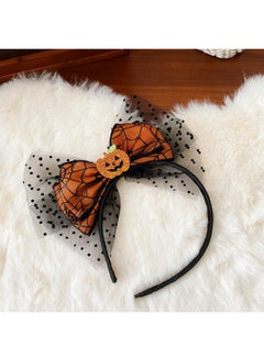 HOXIEYA HOXIEYA Halloween Bow Headband Pumpkin with Mesh Design Headands Ornage Hair Hoop for Thanksgiving Halloween Party Headand Hair Accessories for Women Girls  - Image 3