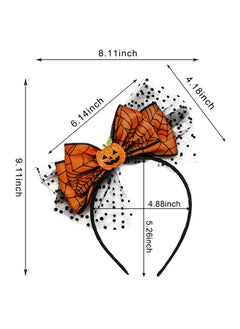 HOXIEYA HOXIEYA Halloween Bow Headband Pumpkin with Mesh Design Headands Ornage Hair Hoop for Thanksgiving Halloween Party Headand Hair Accessories for Women Girls  - Image 2