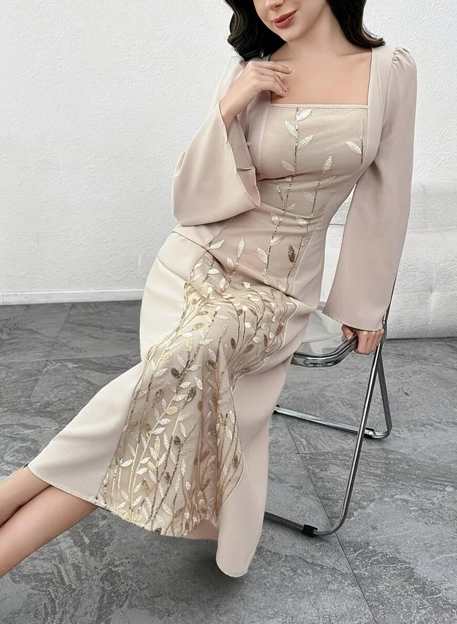 Take Two  Floral Embroidered Detail Square Neck Maxi Dress for Women | Best Price UAE
