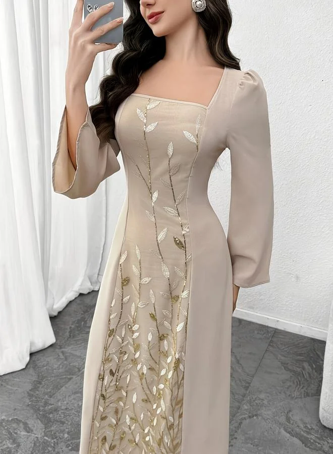 Take Two  Floral Embroidered Detail Square Neck Maxi Dress for Women | Best Price UAE