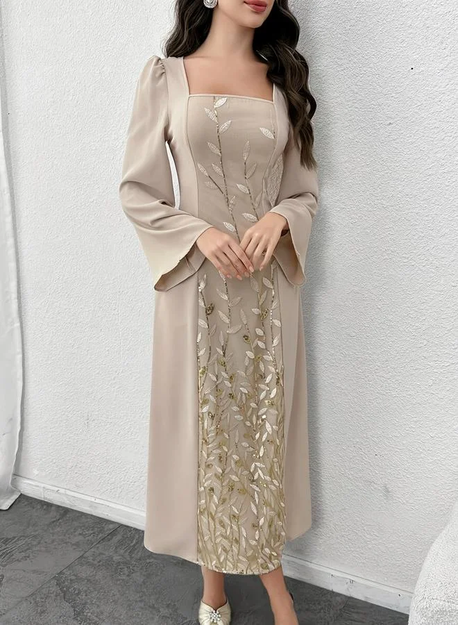 Take Two  Floral Embroidered Detail Square Neck Maxi Dress for Women | Best Price UAE