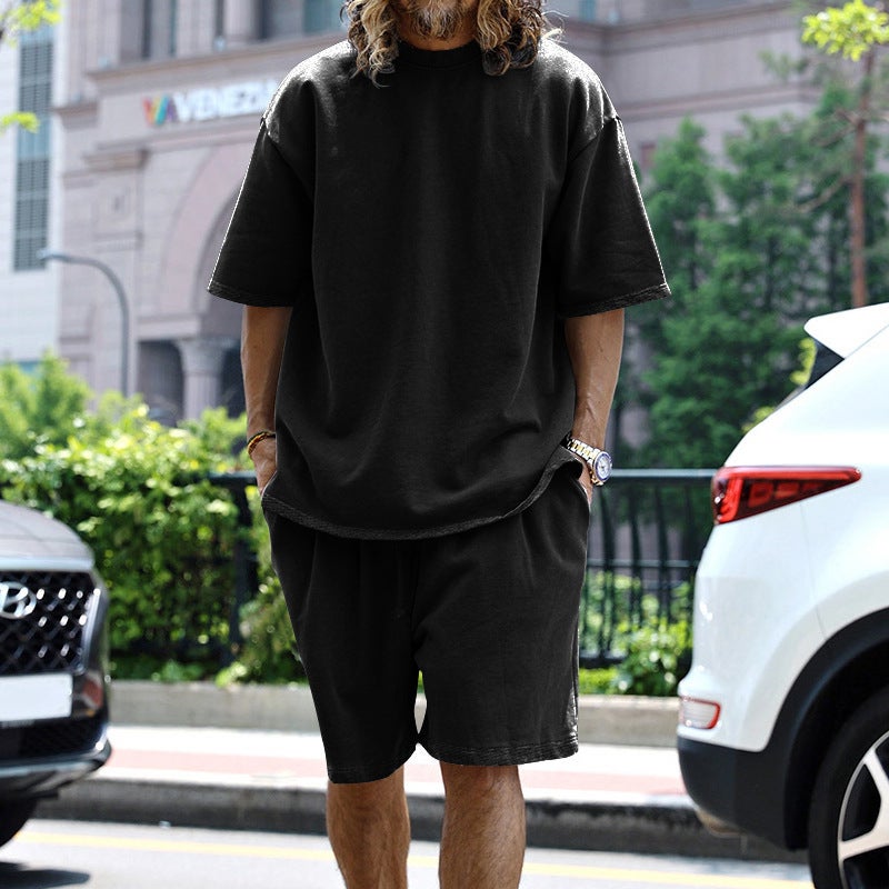 Men'S Sports Casual Suit Loose Short-Sleeved T-Shirt Shorts 2-Piece Set Summer - Image 1