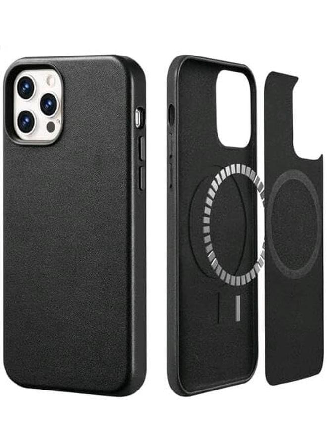 erorex Iphone 15 Pro Max Leather Case With Mag Safe Protective Cover Hard Pc Leather Magnetic Shockproof Cases Military Grade Anti Drop For Iphone 15 Pro Max Phone Case Black  - Image 2