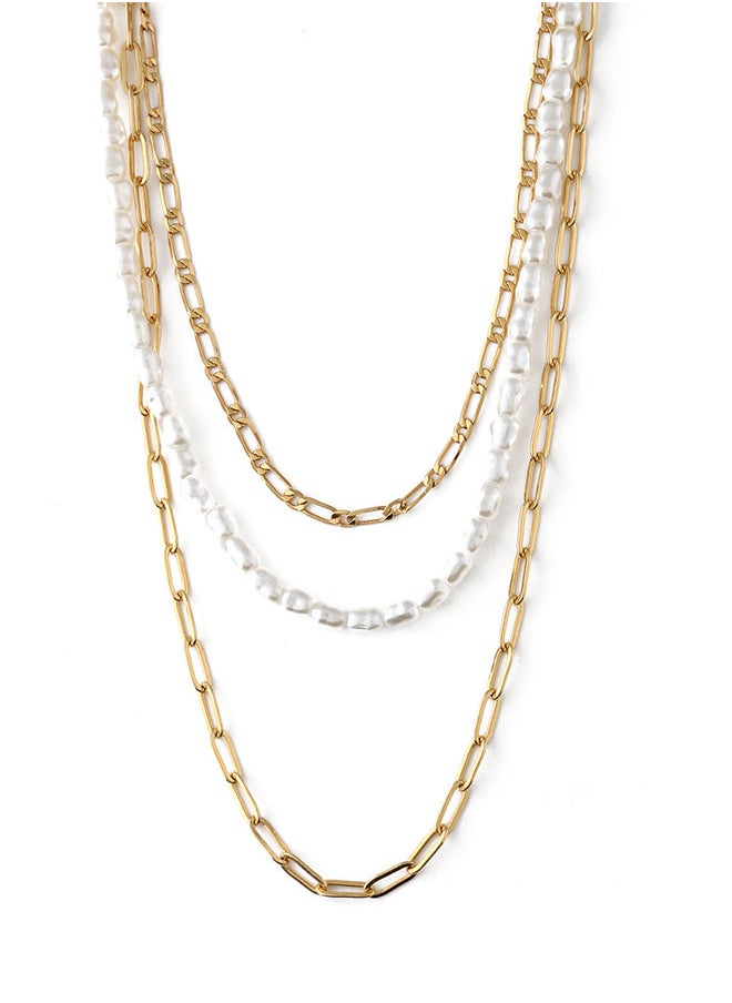 ORELIA LONDON Pearl & Chain 3-Row Necklace  - Image 1