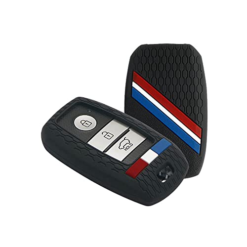 Keyzone® Striped Silicone Key Cover Compatible for Seltos, Sonet, Carnival, Seltos X-line,Carens Smart Keys (Black) - Image 1