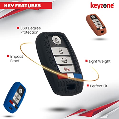 Keyzone® Striped Silicone Key Cover Compatible for Seltos, Sonet, Carnival, Seltos X-line,Carens Smart Keys (Black) - Image 2